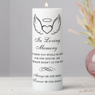 In Loving Memory Angel Wings Black Pillar Candle