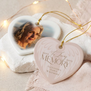 In Loving Memory Angel Wings Photo Heart Keepsake Ceramic Ornament