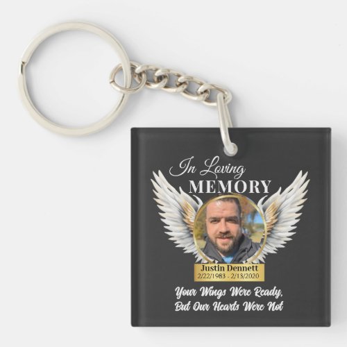 In Loving Memory Angel Wings Photo Memorial  Keychain