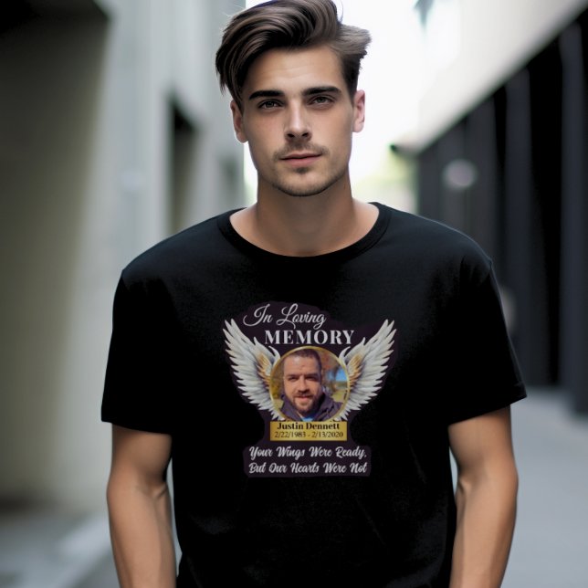 In Loving Memory Angel Wings Photo Memorial  T-Shirt (In Loving Memory Angel WIngs Photo Memorial T Shirt Remembrance Keepsake Celebration of Life Grief
)