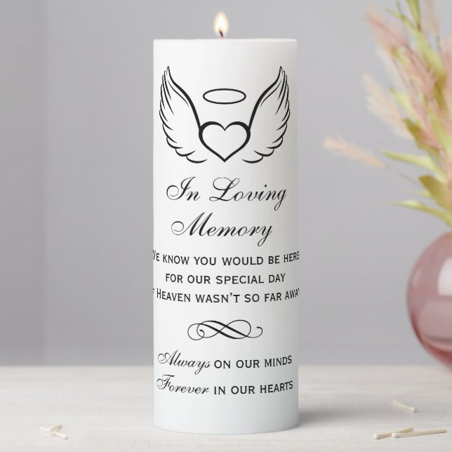 In Loving Memory Angel Wings Wedding Memorial Pillar Candle (In Situ)