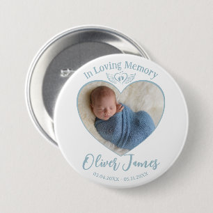 In Loving Memory Baby Photo Angel Wings Keepsake Button