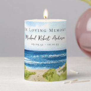 In Loving Memory Beach Scene Tribute Pillar Candle