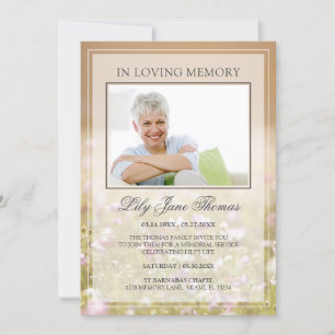 In Loving Memory Beige Meadow Funeral Photo Invitation
