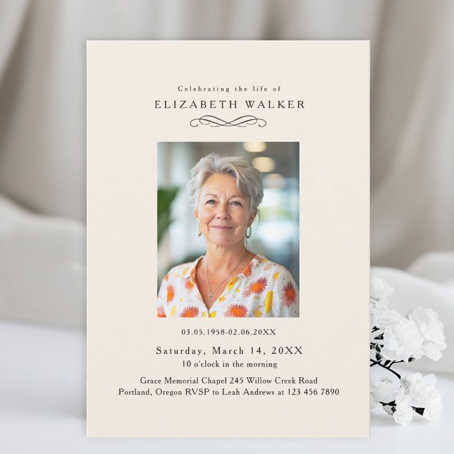 In Loving Memory Beige Photo Funeral Invitation (In Loving Memory Beige Photo Funeral Invitation)