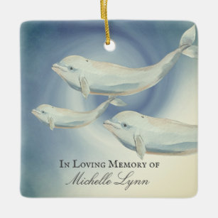 In Loving Memory Beluga Whale Family Memorial Ceramic Ornament