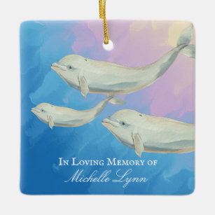 In Loving Memory Beluga Whale Family Memorial Ceramic Ornament
