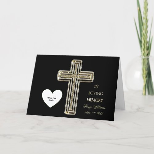 In Loving Memory Black and Faux Gold Cross Holiday Card