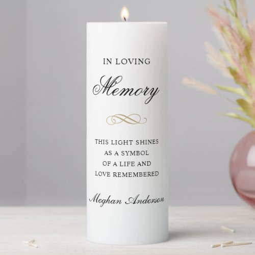 In Loving Memory Black and Gold Memorial Pillar Candle