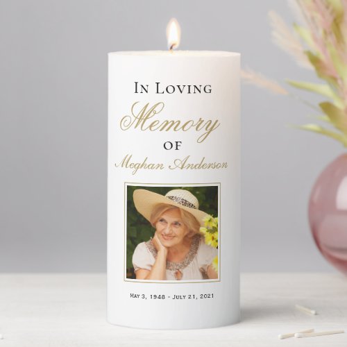 In Loving Memory Black and Gold Photo Pillar Candle
