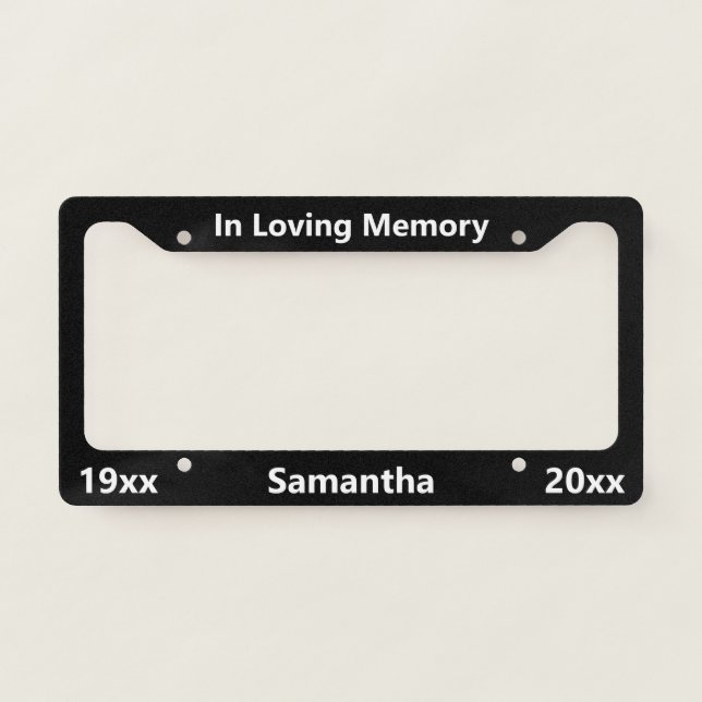In Loving Memory Black and White In Memory Of License Plate Frame (Front)
