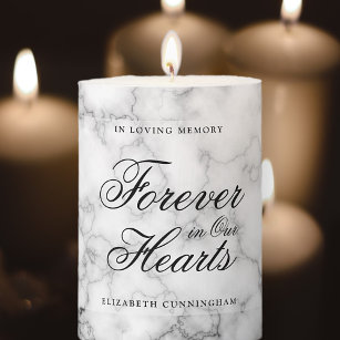 In Loving Memory   Black and White Marble Pillar Candle