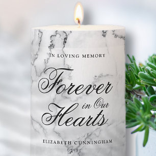 In Loving Memory Black and White Marble Pillar Candle