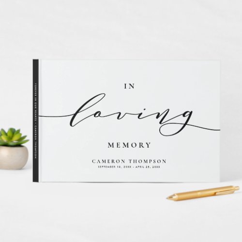 In Loving Memory Black Dainty Script Funeral Guest Book