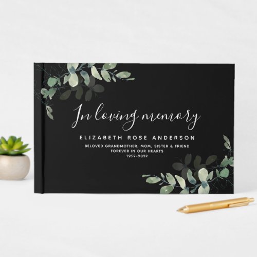 In Loving Memory Black Eucalyptus Funeral  Guest Book