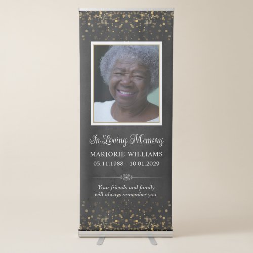 In Loving Memory Black Gold Custom Message Photo Retractable Banner