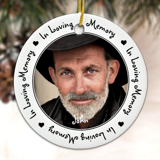 In Loving Memory Black Keepsake Christmas Photo Ceramic Ornament (Creator Uploaded)