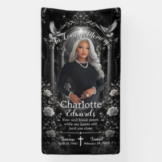 In Loving Memory Black Photo Grave Cover Blanket Banner