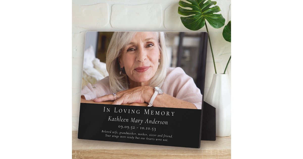 In Loving Memory Black Photo Memorial Tribute Plaque | Zazzle