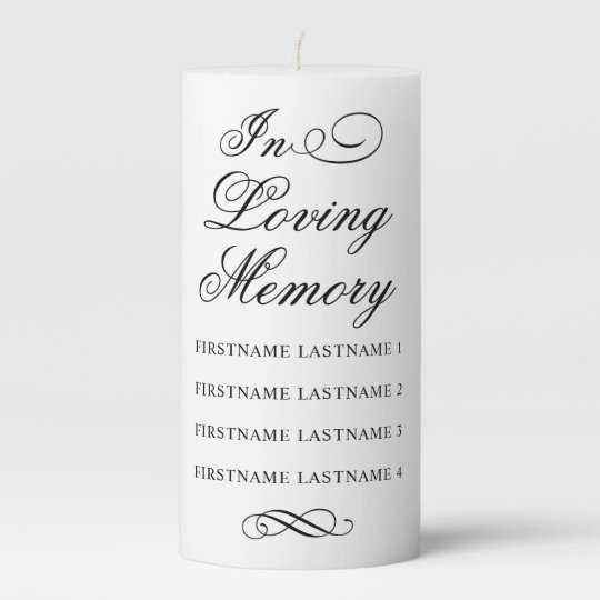 In Loving Memory Black Script Wedding Memorial Pillar Candle