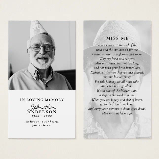 In Loving Memory Black & White 2-Photo Prayer Card | Zazzle