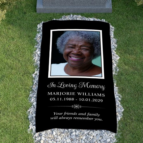 In Loving Memory Black  White Photo Grave Cover Banner