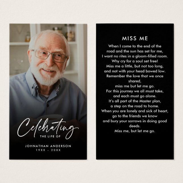 In Loving Memory Black & White Photo Prayer Card (Front & Back)