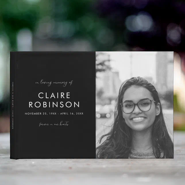In Loving Memory Black White Photo Script Funeral Guest Book | Zazzle