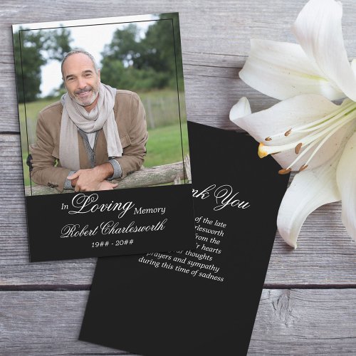 In Loving Memory Black White Script Funeral Photo Thank You Card
