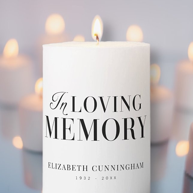 In Loving Memory Black & White Simple Elegant Chic Pillar Candle (Creator Uploaded)