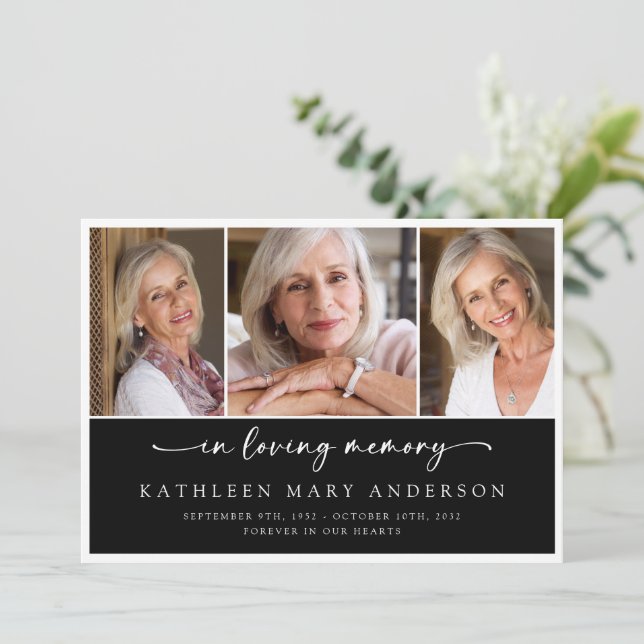 In Loving Memory Black White Sympathy Funeral  Thank You Card (Standing Front)