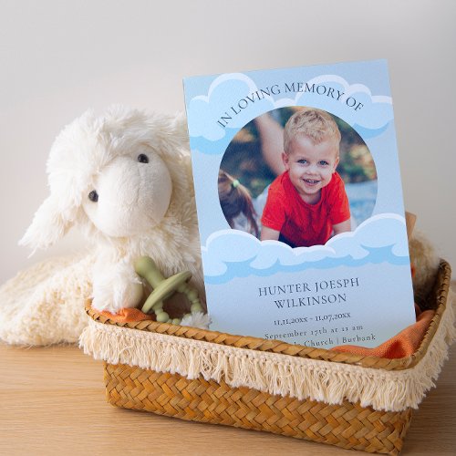 in loving memory blue clouds baby funeral modern invitation