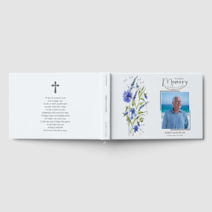 In Loving Memory Blue Floral Funeral Guest Book