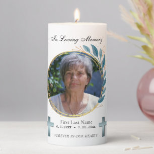In Loving Memory - Blue Floral Wreath Pillar Candle
