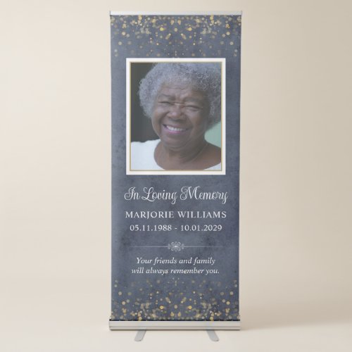 In Loving Memory Blue Gold Custom Message  Photo Retractable Banner