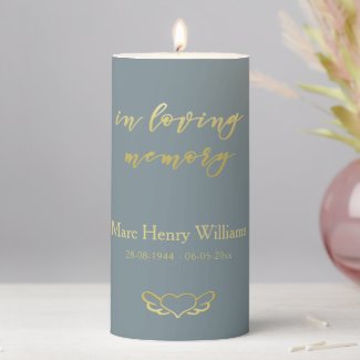 In Loving Memory - Blue & Gold Memorial Service  Pillar Candle