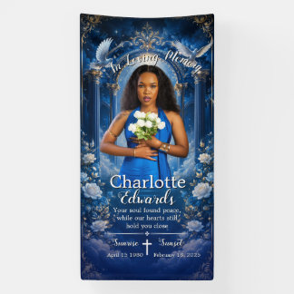 In Loving Memory Blue Photo Grave Heaven Blanket Banner