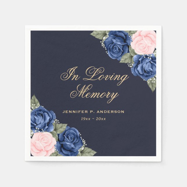 In Loving Memory Blue Pink Floral Funeral Napkins (Front)