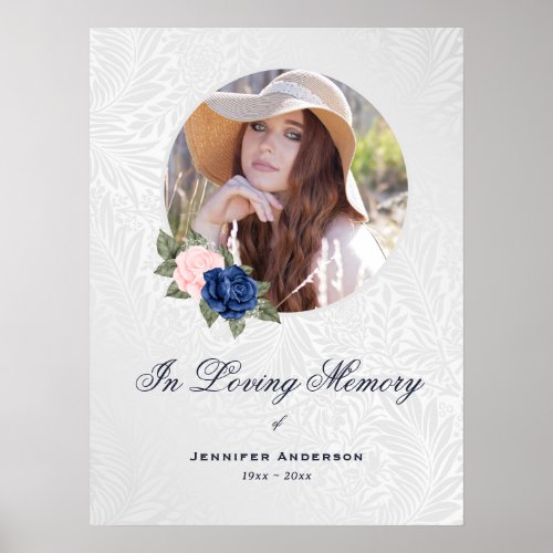 In Loving Memory Blue Pink Floral Photo Welcome Poster