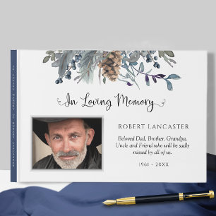 In Loving Memory Blue Rustic Floral Funeral Photo Guest Book