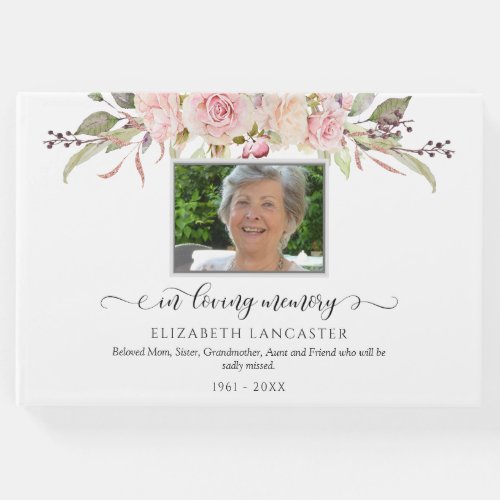 In Loving Memory Blush Floral Funeral Photo Guest Book