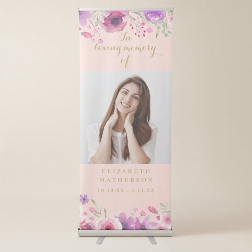 In Loving Memory Blush Pink Floral Photo Funeral Retractable Banner