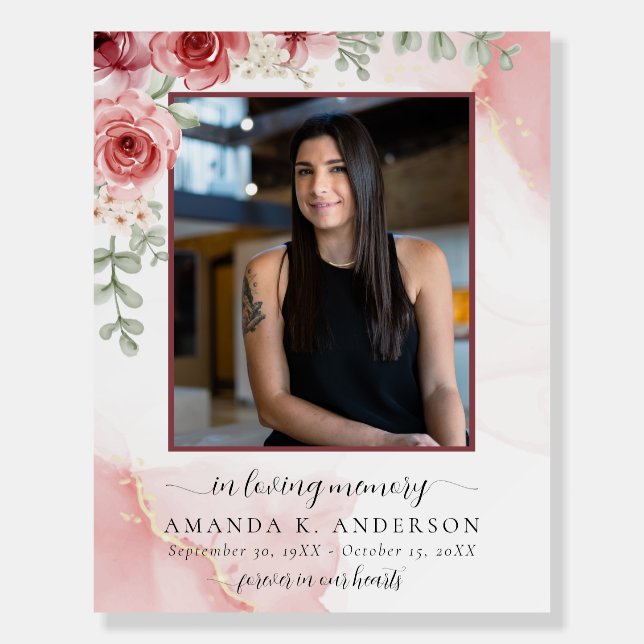 In Loving Memory Blush Red Flower Funeral Foam Board (Front)
