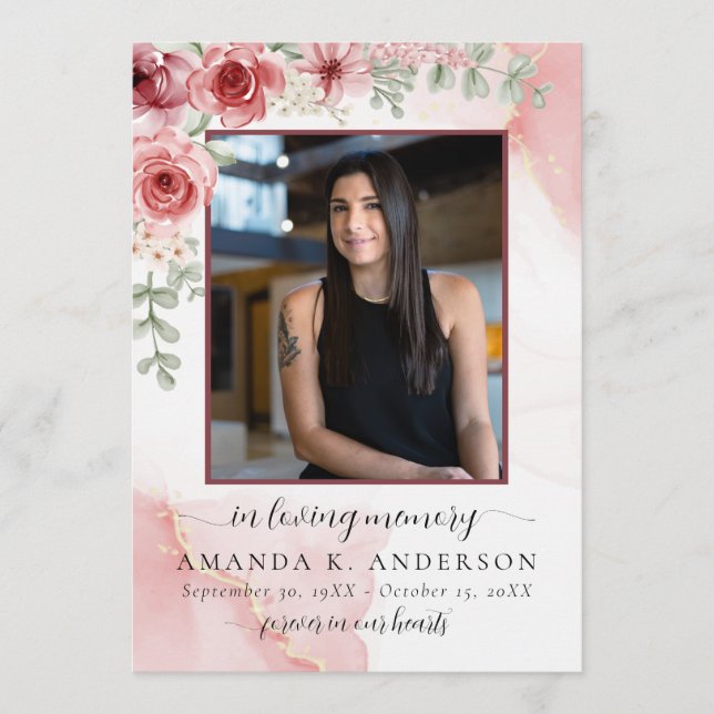 In Loving Memory Blush Red Flower Funeral Program (Front)