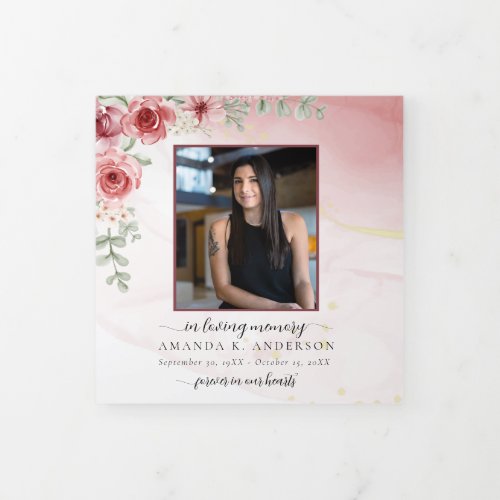 In Loving Memory Blush Red Flower Funeral Tri_Fold Card