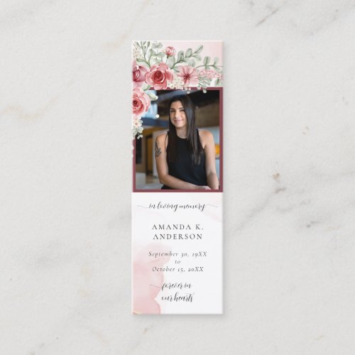 In Loving Memory Blush Red Funeral Bookmark Mini Business Card