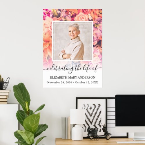 In Loving Memory Bright Floral Pattern Photo Poster