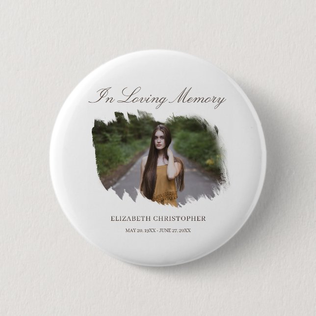 In Loving Memory Brush Frame Photo Funeral Button (Front)