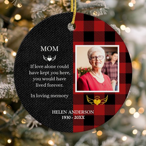 In Loving Memory Buffalo Plaid Photo Memorial Ceramic Ornament