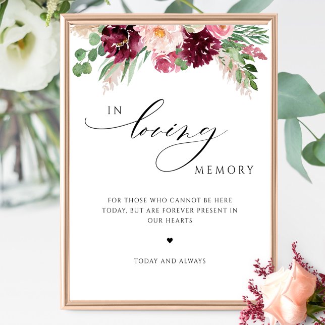 In Loving Memory Burgundy Pink Floral Wedding Sign (Creator Uploaded)